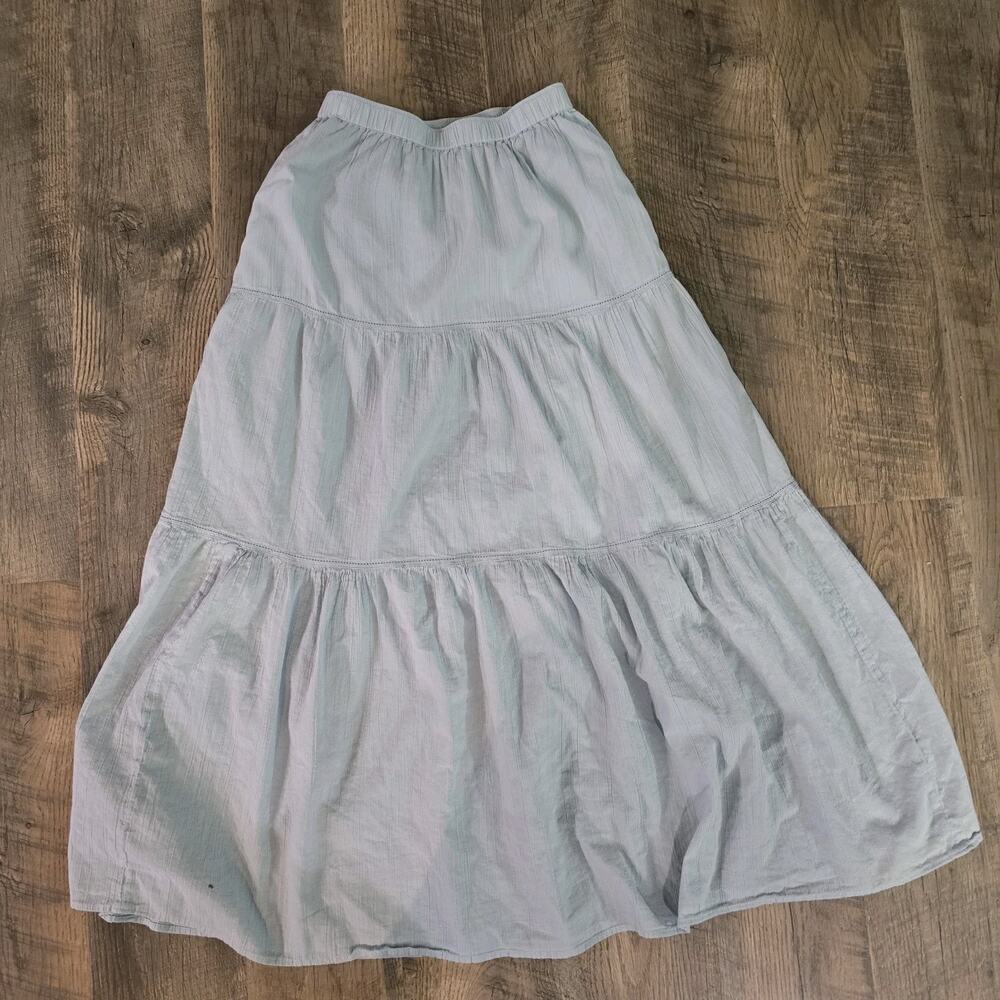 Uniqlo Women's Tiered Midi Skirt Light Blue Cotton Gauze Elastic Waist XS